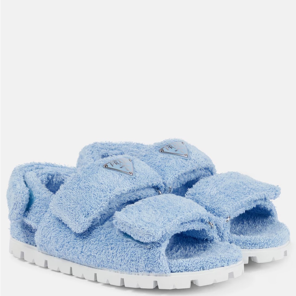 Prada Light Blue Fuzzy Sandals